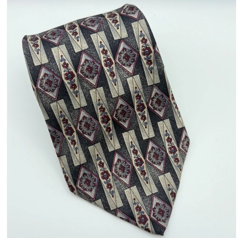 Preferred Stock Silk Tie OS Geometric Floral Dark Academia Grandpacore Vintage